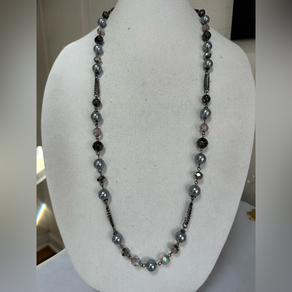 Neutral black and gray vibe bead and chain necklace